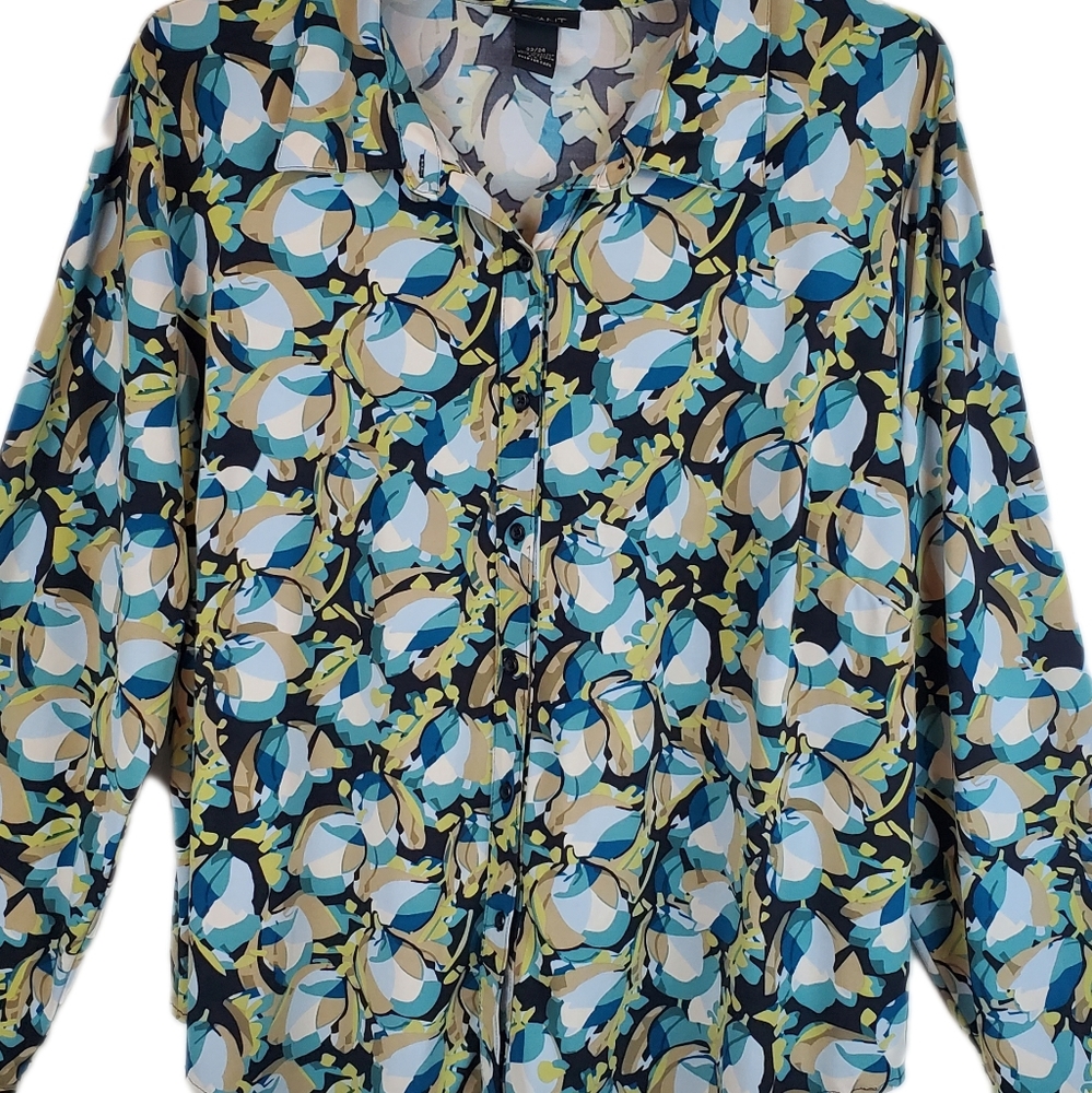 VTG Lane Bryant Knit Stretch Button Up Floral Blouse Top Shirt Size 22/24 Womens